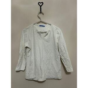 J.McLaughlin Long Sleeve Shirt Size Large Cream Quilted Top Preppy Classic City
